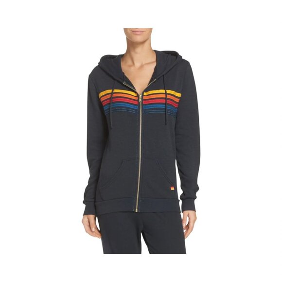 Aviator Nation 5-Stripe Zip Hoodie in Charcoal | Women's Size XL Loungewear - Picture 1 of 8
